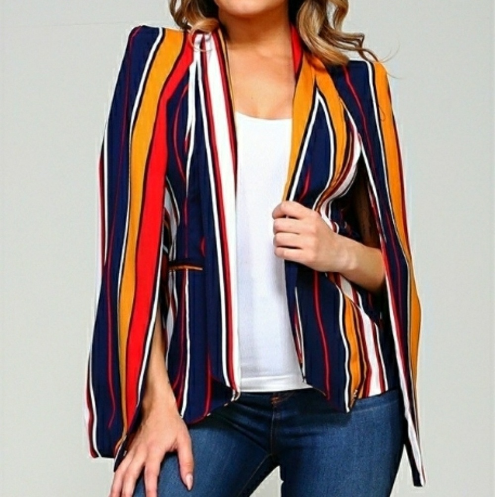 MUY MUY Navy Multi Color Blazer Cape